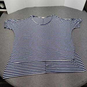 Lily White Women's Striped T-Shirt XL Blue White Short Sleeve Casual Top